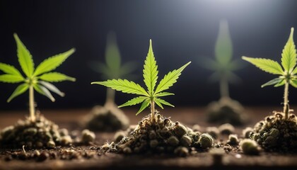Small young cannabis sprout Hemp little. Marijuana seed plant tree small THC CBD
