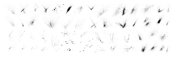 Set of splattered vector black paint blots and drops, spray texture. Hand drawn ink drops and splashes.