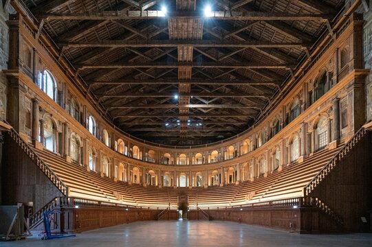 Interior of the Teatro Farnese theatre in the Palazzo della Pilotta, Parma, Emilia-Romagna, Italy
