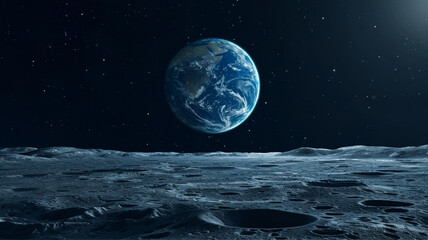 earth planet seen from the moon surface, space concept 