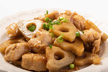鶏ムネ肉とレンコンの甘酢照り焼き