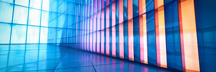 Sleek Modern Corridor with Neon Lighting, Showcasing Futuristic Design and Architectural Innovation