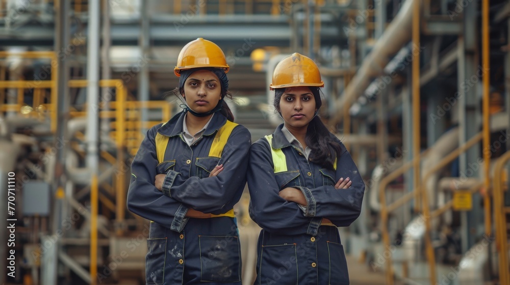 Wall mural industrial heroines: indian female technical insulation workers generative ai