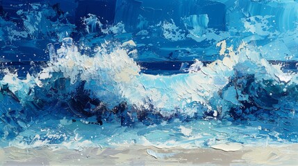 An artistic interpretation of ocean waves in motion, this image showcases dynamic brushstrokes in cool tones, encapsulating the raw power of the sea.