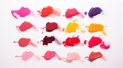 A row of colorful paint splatters on a white background