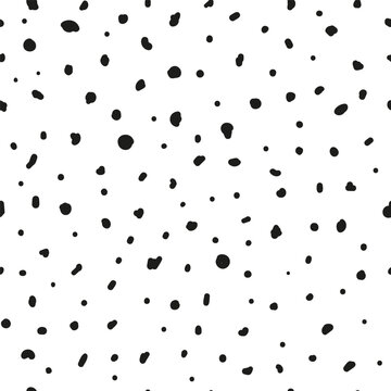 Monochrome seamless pattern with black doodle dots. Random grunge spots texture.