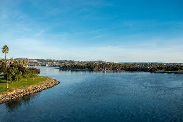 Landscape of the Ventura Cove Park surrounded by the sea in San Diego, California