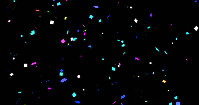 Colorful simple yet trendy happy birthday party burst celebration confetti falling. Explode winner independence day joyful glowing carnival particles falling defocused gold.