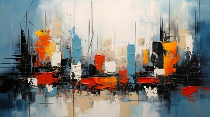 abscract cityscape painting in red blue colors