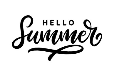 Hello Summer hand drawn lettering. Vector text composition isolated on white background.