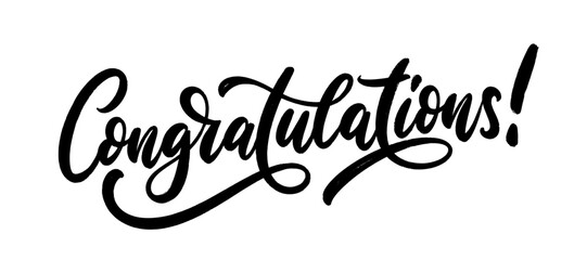 Congratulations hand drawn lettering. Calligraphy text composition isolated on white background. Vector lettering design
