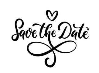 Save the date, hand drawn lettering design. Calligraphy text composition isolated on white background. Vector lettering phrase.