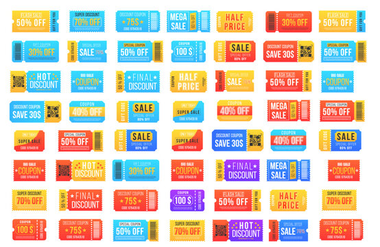 Vintage cinema ticket concert and festival event, movie theater coupon. Half price offer, promo code gift voucher and coupons template. Big sale and super sale coupon discount. Vector illustration.
