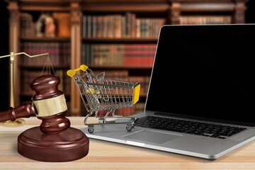 Consumer rights and protection, law concept with shopping cart