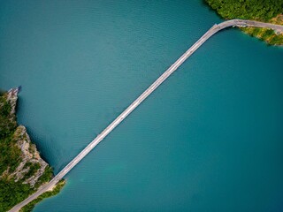 Aerial view of a road over Lake Piva, Montenegro