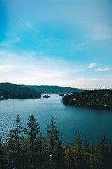 blue waters and green hills near the town of portland, ontario