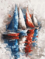 Oil painting, Seascape with boats, AI generated