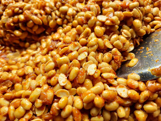 Soybeans with the Latin name Glycine max are processed into a spicy dish