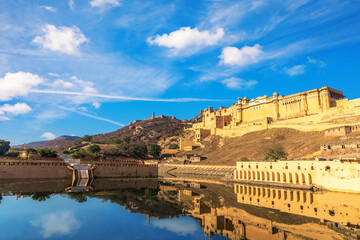 Amber Fort side view with reflection, Jaipur, Rajasthan, India