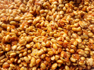 Soybeans with the Latin name Glycine max are processed into a spicy dish