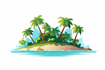 Vector of an island with green palm trees