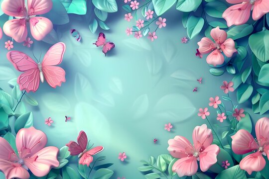 Flowers and butterflies background. Used for banner ,greeting card or presentation background.