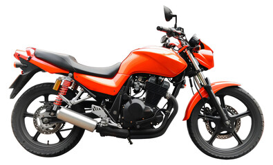 Vibrant red road motorcycle with sleek design png on transparent background
