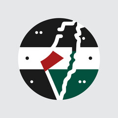 Palestine map in black and green circular logo with a red flag - obrazy, fototapety, plakaty