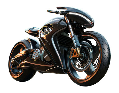Futuristic motorcycle with innovative black and copper design png on transparent background