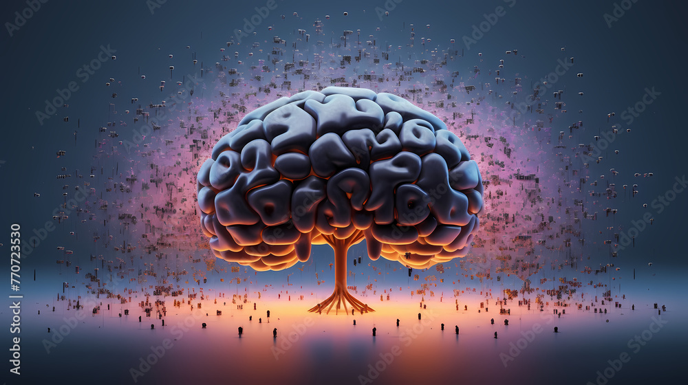 Poster Artificial Intelligence technology with exploding brain
