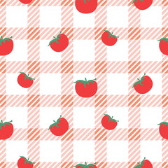 Red tomato classic checkered tablecloth texture, background for table cloth textile design with cherries