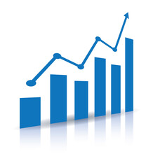 Graph with arrow and increase report. Diagram with the progress of rise and success. Vector