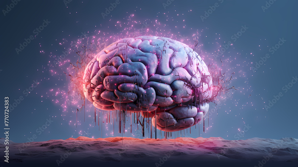 Poster Artificial Intelligence technology with exploding brain