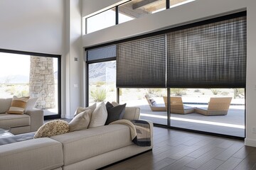 Modern interior window with energy - efficient cellular shades 