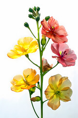 a bunch of yellow and pink flowers on a white background High quality