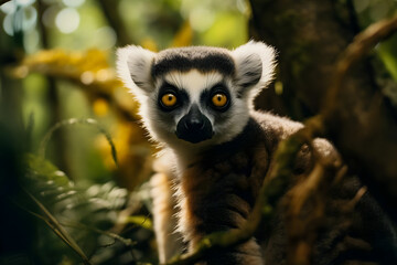 Naklejka premium Curious Lemur in Madagascar Forest