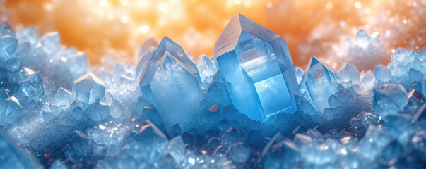 Blue gem like crystals, closeup macro detail - abstract crystalline background. Generative AI