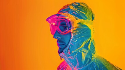 thermography / infrared art, business, man, worker, colorful, copy and text space, 16:9 