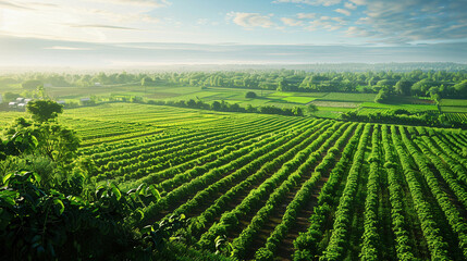 Fototapeta na wymiar Vibrant Fields of Organic Crops in Sustainable Farming