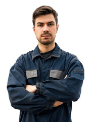Obraz premium Professional mechanic with arms crossed png on transparent background