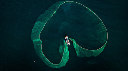 release nets to catch fish of fishermen in Dai Lanh Sea, Phu Yen. Photo taken in Phu Yen, Vietnam...