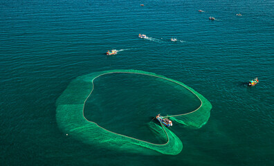 release nets to catch fish of fishermen in Dai Lanh Sea, Phu Yen. Photo taken in Phu Yen, Vietnam...