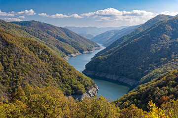 View of the Nestos river, near the artificial Thisavros lake in Macedonia, Greece in Autumn