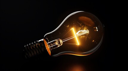 Glowing light bulb on a black background. Idea, creativity and innovation concept.