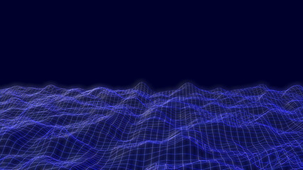 Dark blue abstract background of grid mesh, lines, waves geometric 3d rendered design template with...