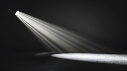 A spotlight shines down on an empty stage. The spotlight is bright and focused, creating a pool of light on the stage.