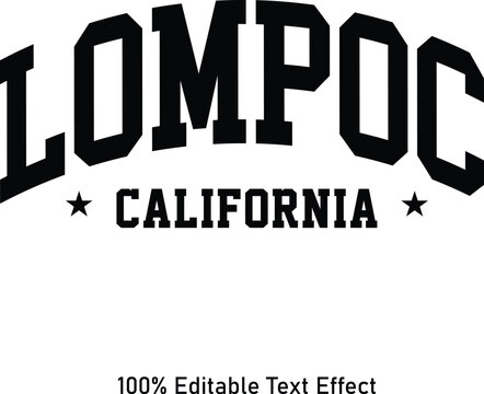 Lompoc text effect vector. Editable college t-shirt design printable text effect vector