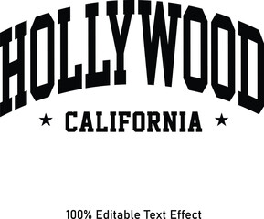 Hollywood text effect vector. Editable college t-shirt design printable text effect vector