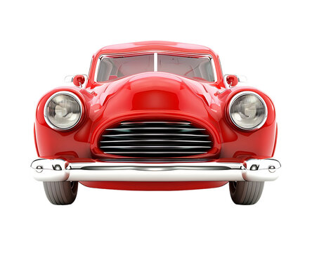 3d cartoon red car on white background front view