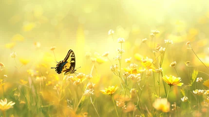 Rolgordijnen butterfly on flower background panorama © Laura